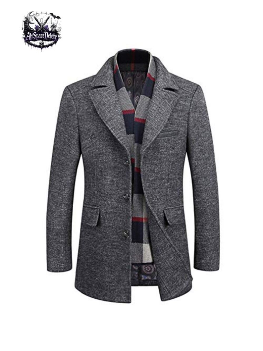 Men's Wool Blend Slim Fit Trench Coat Warm Business Jacket Detachable Scarf